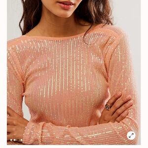Free People Unapologetic Sequin Long Sleeve Top Medium